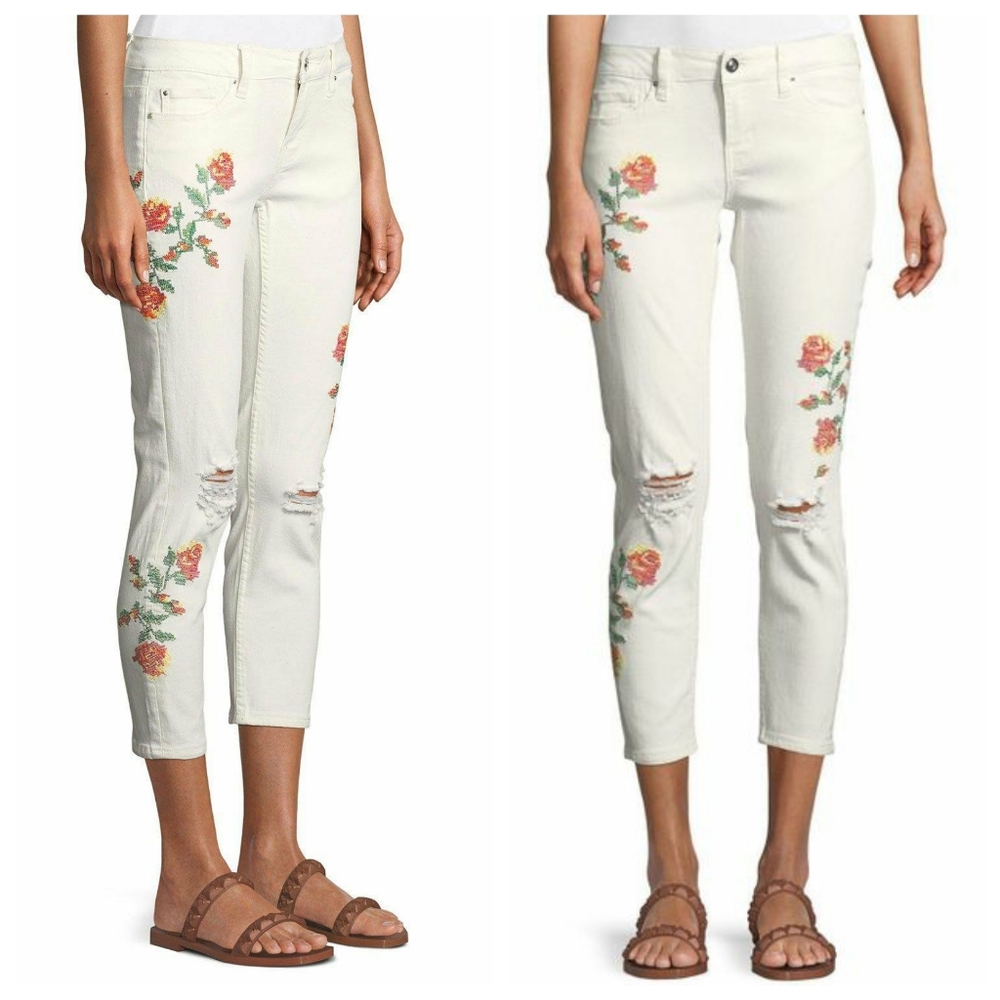 🆕️Dex White Skinny Jeans With Floral Embroidery